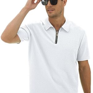Mens Stylish Half Zip Tshirt, Texture Striped Casual T-Shirt for Men, Formal Collared Neck Full Sleeves T-Shirt for Boys
